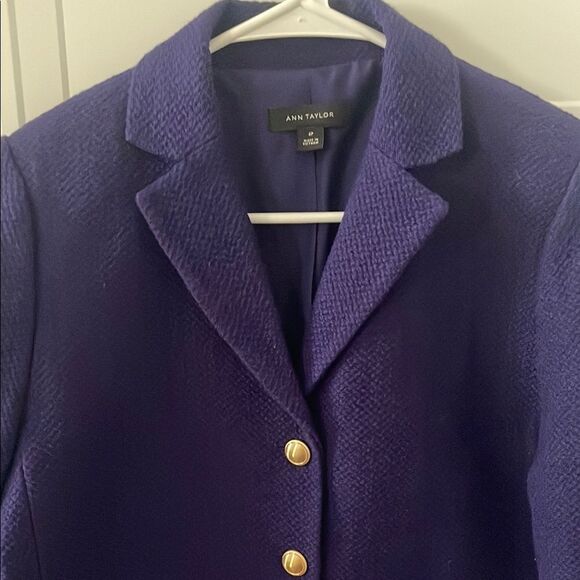 Ann Taylor Cotton Blend Tweed Purple Cropped Jacket - Picture 3 of 5